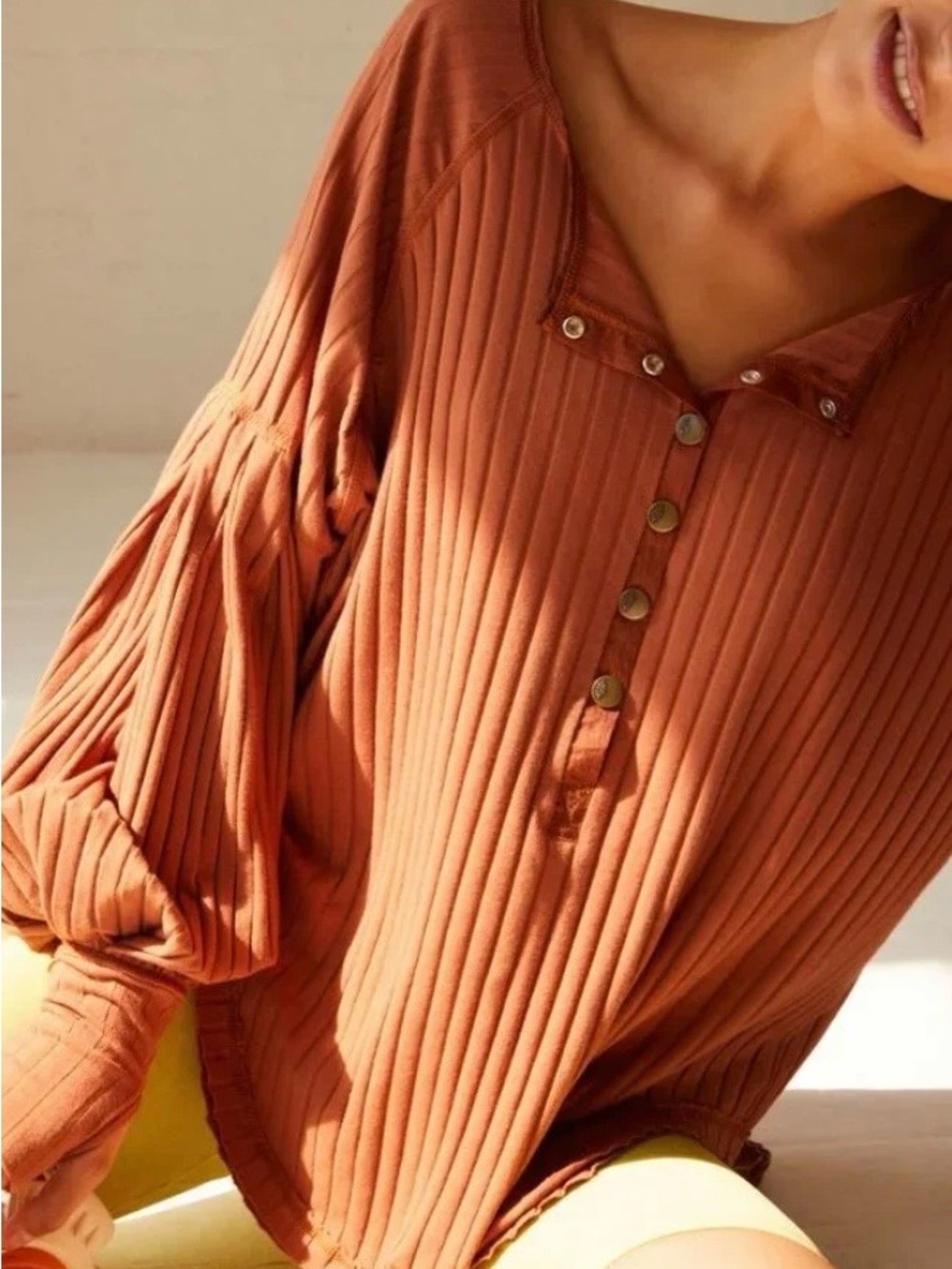 FP Movement by Free People Ribbed Snap Henley Tunic in Rust - Picture 3 of 12